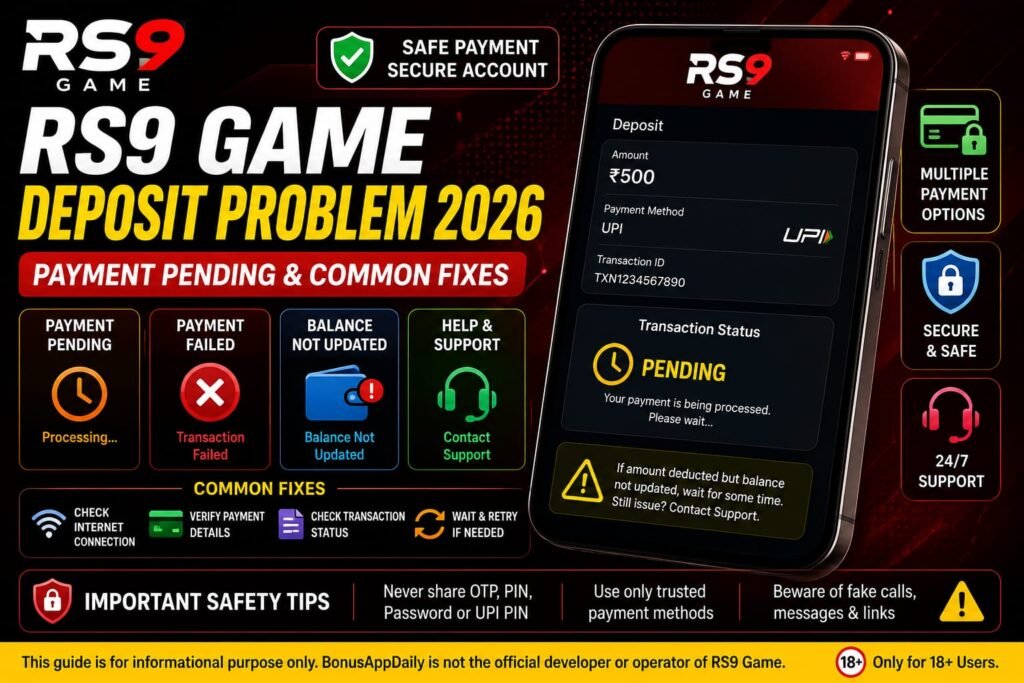 RS9 Game Deposit Problem 2026 payment pending failed transaction and common fixes